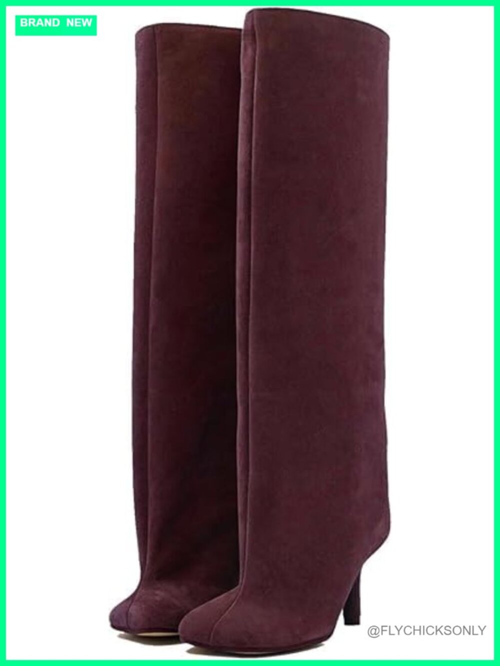 Faux Suede Knee High Boots Square Toe Pull On Kitten Heel Wide Calf